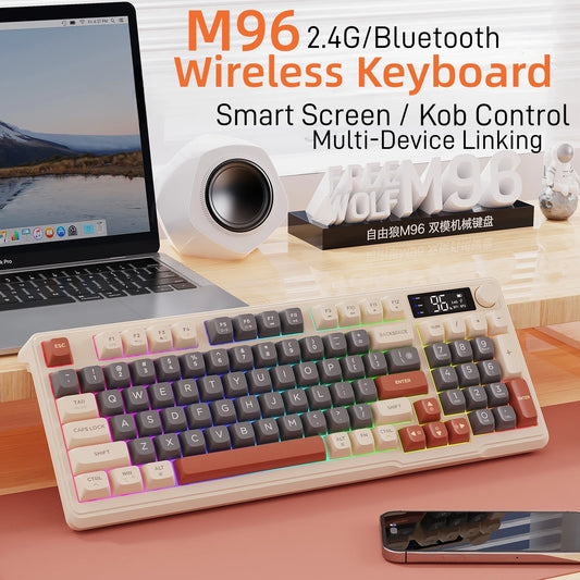 M96 Bluetooth Keyboard Wireless FREEWOLF Screen Gaming Keyboard,Electronic Screen, Multi-Device Connection,Ergonomics Gaming